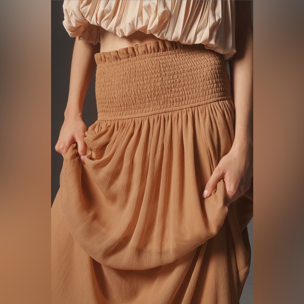 ✨ Anthropologie Smocked Sheer Maxi Skirt Sz 2X - Picture 8 of 13